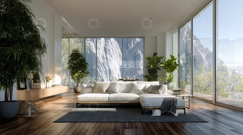高清大图下载【趣麦麦图】现代客厅全景落地窗景观