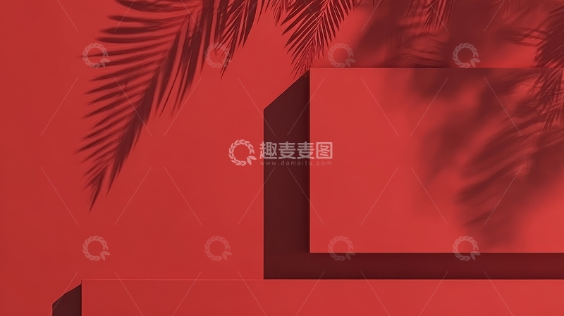 高清大图下载【趣麦麦图】红色背景上的棕榈叶阴影