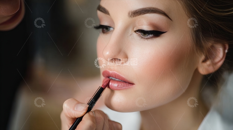 高清大图下载【趣麦麦图】化妆师为女性涂抹口红