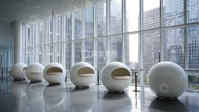 高清大图下载【趣麦麦图】现代建筑内的球形座椅排列