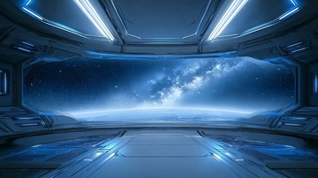 太空飞船内部望向星河