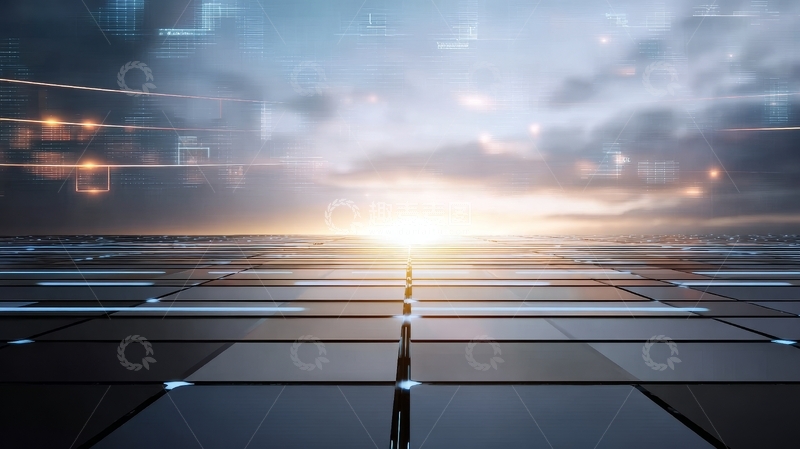 高清大图下载【趣麦麦图】未来科技感地面与日出景象