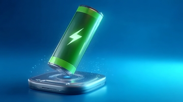 绿色电池在充电底座上旋转