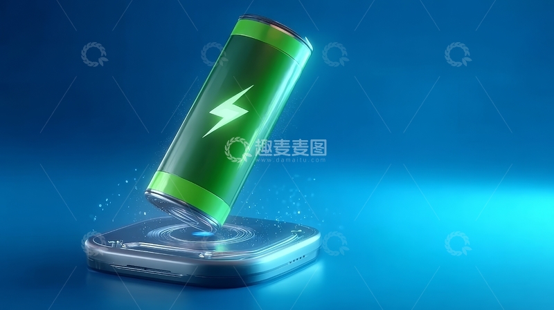 高清大图下载【趣麦麦图】绿色电池在充电底座上旋转