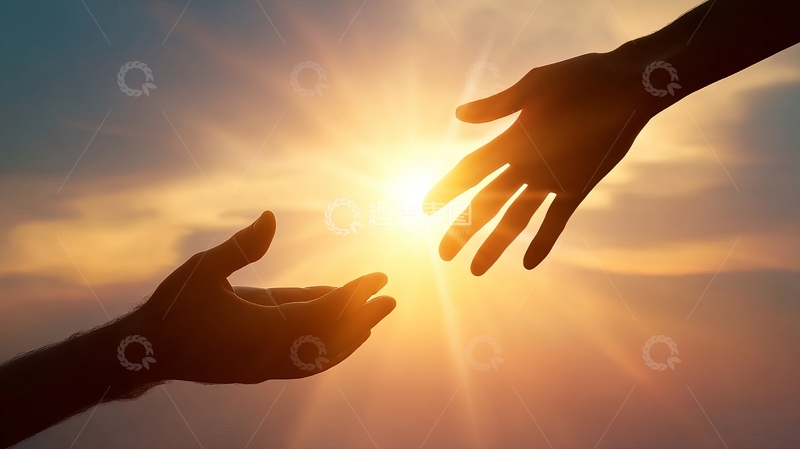 高清大图下载【趣麦麦图】双手在夕阳下相向伸展