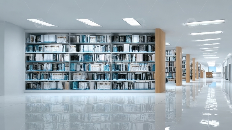 高清大图下载【趣麦麦图】现代化图书馆内部书架排列