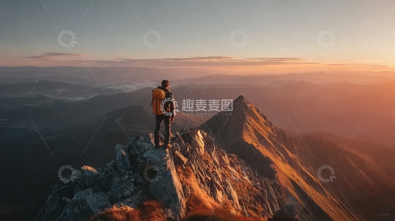 高清大图下载【趣麦麦图】一人站在山顶眺望远方