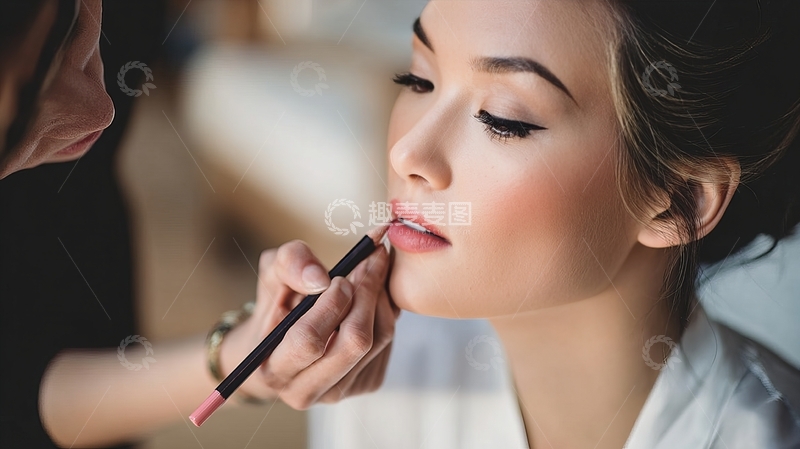 高清大图下载【趣麦麦图】化妆师为女性涂抹口红