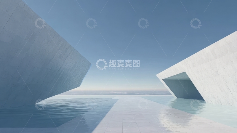 高清大图下载【趣麦麦图】几何建筑与水面倒影