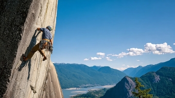 攀岩者在陡峭岩壁上攀登