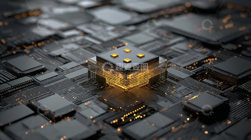 高清大图下载【趣麦麦图】发光芯片电路板特写