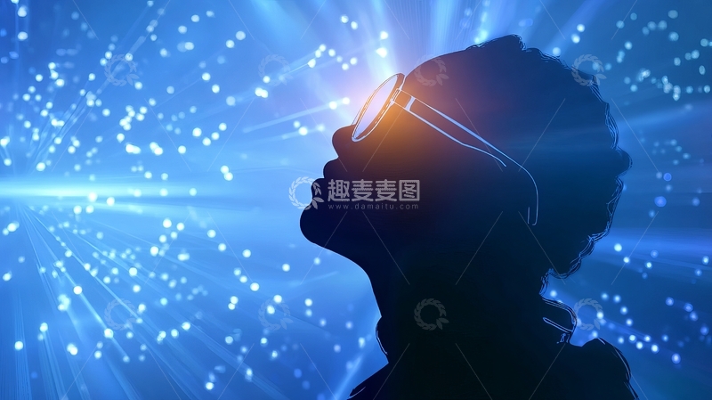 高清大图下载【趣麦麦图】戴眼镜的人仰望发光星空
