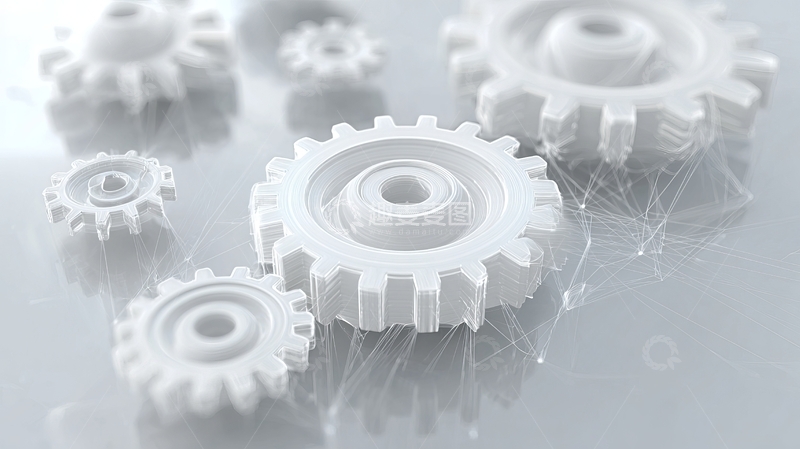高清大图下载【趣麦麦图】白色齿轮在光滑表面上排列