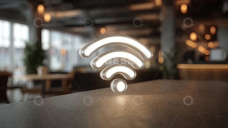 高清大图下载【趣麦麦图】发光的无线网络符号置于桌面上