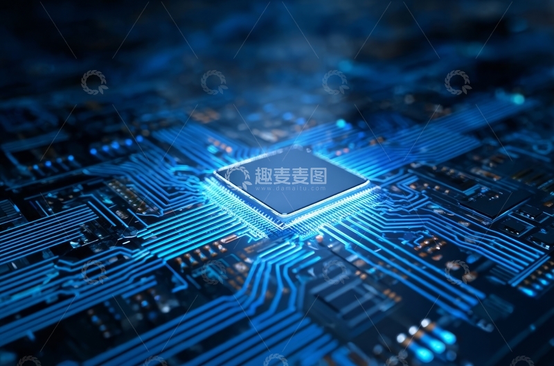 高清大图下载【趣麦麦图】发光的电路板芯片特写