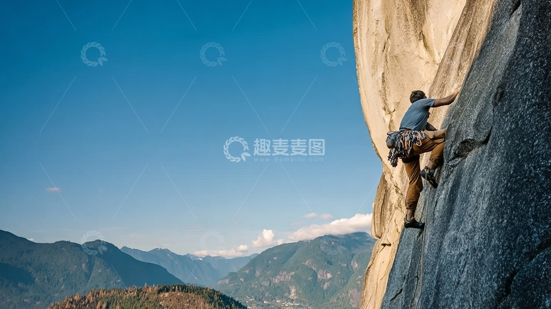 高清大图下载【趣麦麦图】攀岩者在陡峭岩壁上攀登