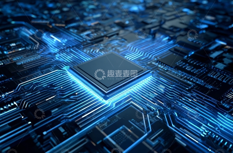 高清大图下载【趣麦麦图】发光电路板上的芯片特写