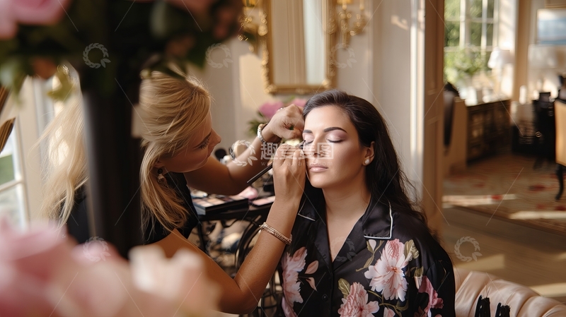 高清大图下载【趣麦麦图】化妆师为女性涂抹眼影