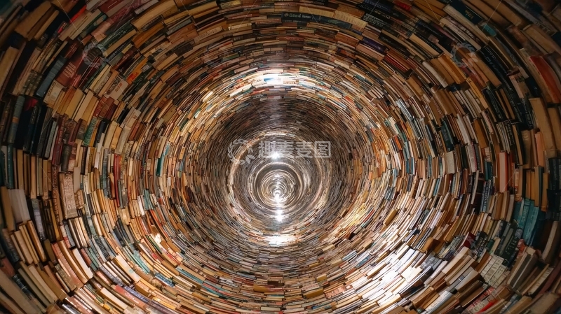 高清大图下载【趣麦麦图】书本构成的螺旋隧道