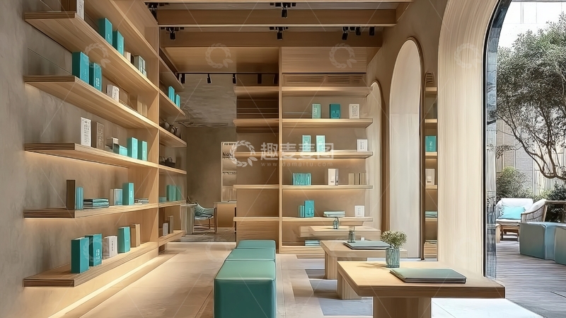 高清大图下载【趣麦麦图】现代木质书架陈列空间