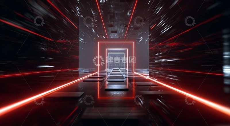 高清大图下载【趣麦麦图】红色光线构成的未来隧道