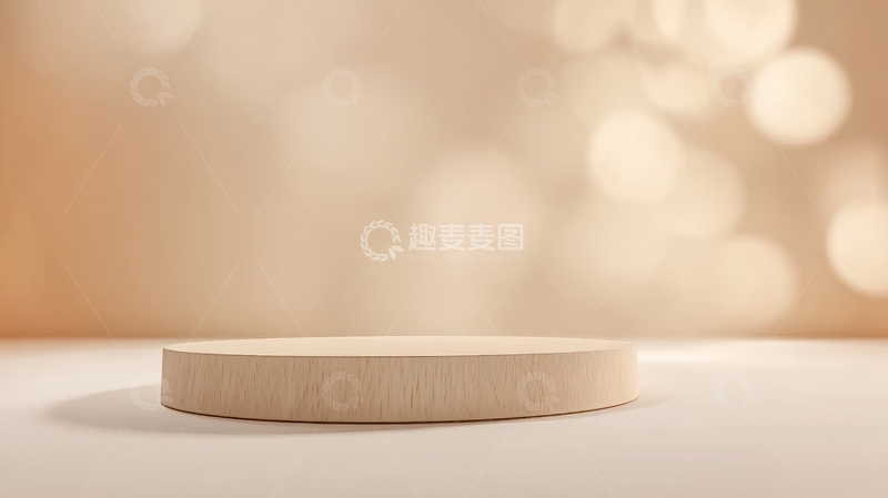 高清大图下载【趣麦麦图】木质圆形台面置于柔和光斑背景前