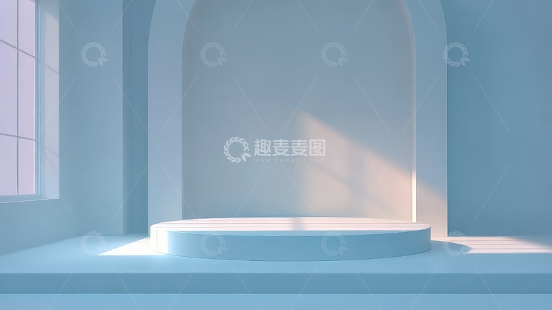 高清大图下载【趣麦麦图】蓝色室内空间中的圆形平台