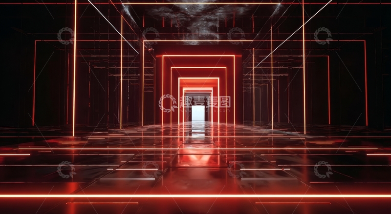 高清大图下载【趣麦麦图】红色光线构成的未来走廊