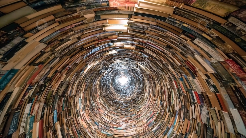 高清大图下载【趣麦麦图】书本构成的螺旋隧道