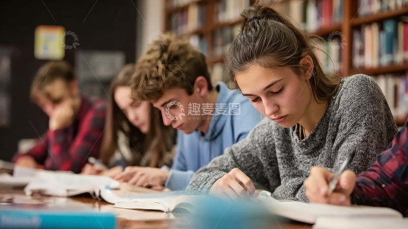 高清大图下载【趣麦麦图】学生在图书馆学习