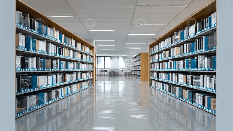 高清大图下载【趣麦麦图】图书馆内书架排列整齐