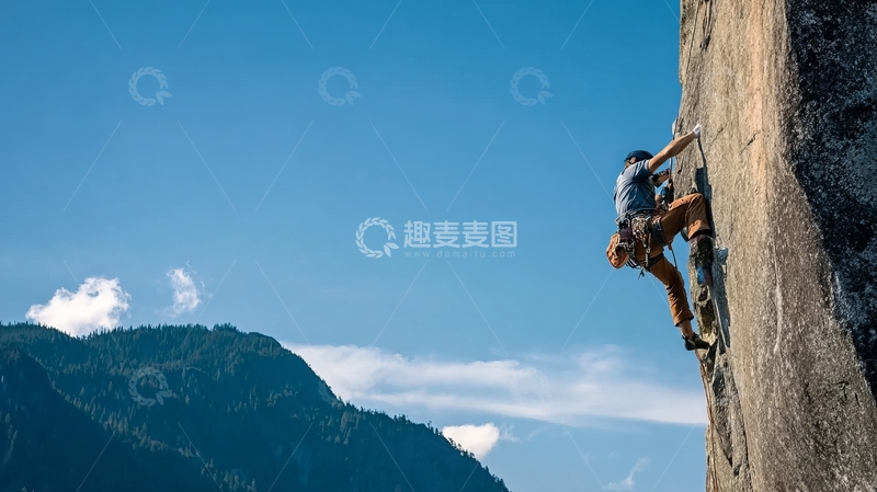 高清大图下载【趣麦麦图】攀岩者在陡峭岩壁上攀登