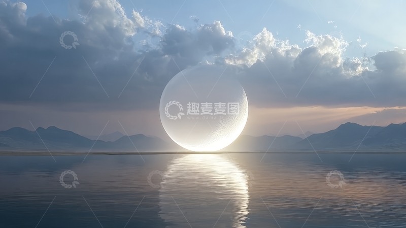 高清大图下载【趣麦麦图】巨大光球悬浮于湖面之上
