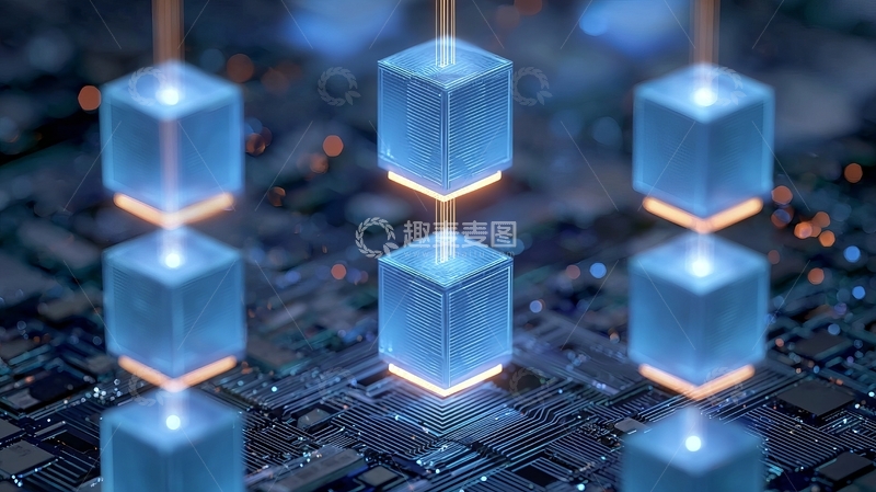 高清大图下载【趣麦麦图】发光立方体连接电路板