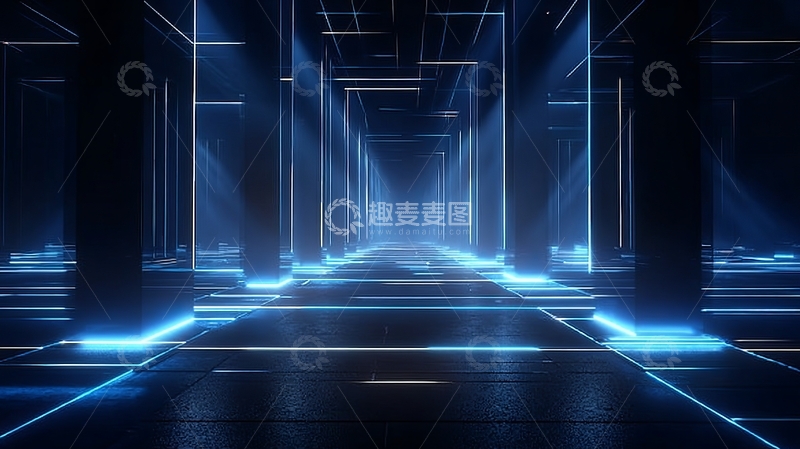 高清大图下载【趣麦麦图】蓝色光效科技走廊