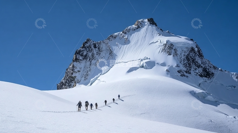 高清大图下载【趣麦麦图】登山者在雪峰前行进