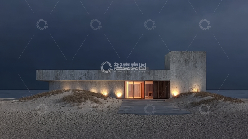 高清大图下载【趣麦麦图】海边现代建筑夜景