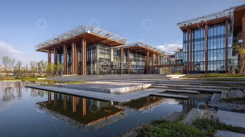 高清大图下载【趣麦麦图】现代建筑倒映在水面