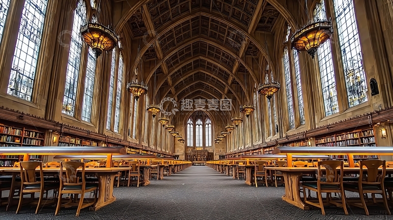 高清大图下载【趣麦麦图】宏伟图书馆内部长廊
