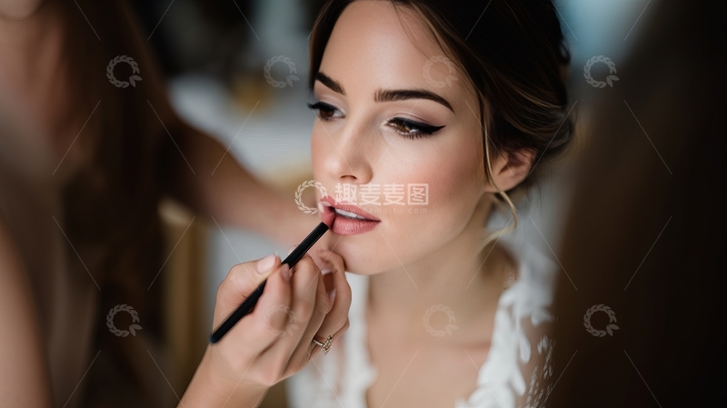 高清大图下载【趣麦麦图】化妆师为女性涂抹唇膏