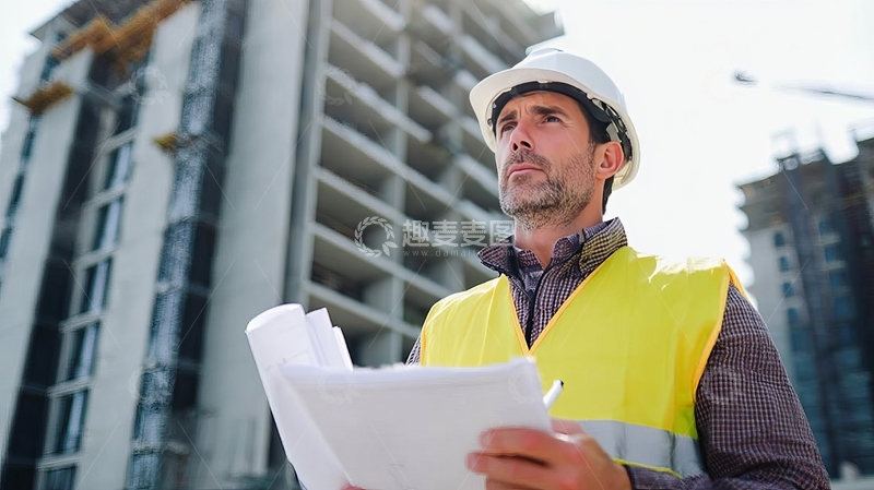 高清大图下载【趣麦麦图】建筑工人查看图纸现场