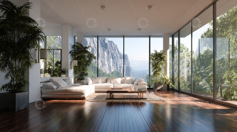 高清大图下载【趣麦麦图】现代客厅拥有全景山景
