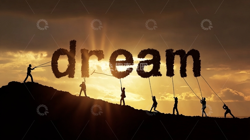 高清大图下载【趣麦麦图】人们在山顶拉起梦想字样