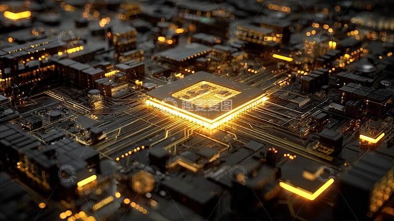 高清大图下载【趣麦麦图】发光的电路板芯片特写