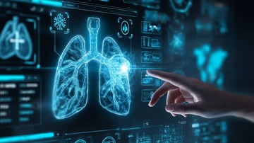 手指触碰虚拟肺部扫描图像