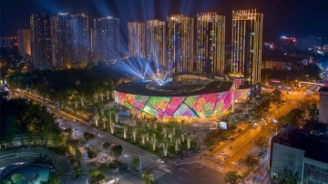 夜晚城市体育场灯光秀