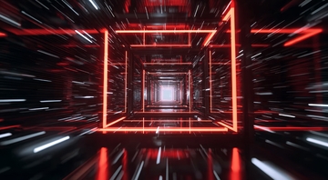 红色光束构成的无限隧道