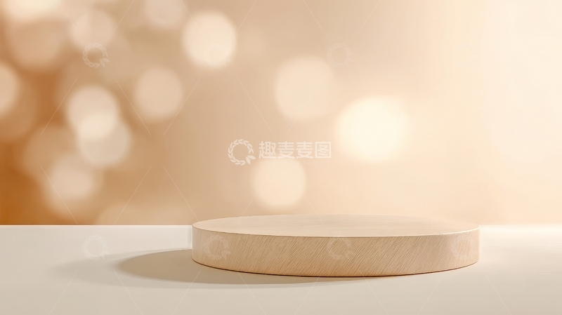 高清大图下载【趣麦麦图】浅色圆形台座置于柔和光斑背景前