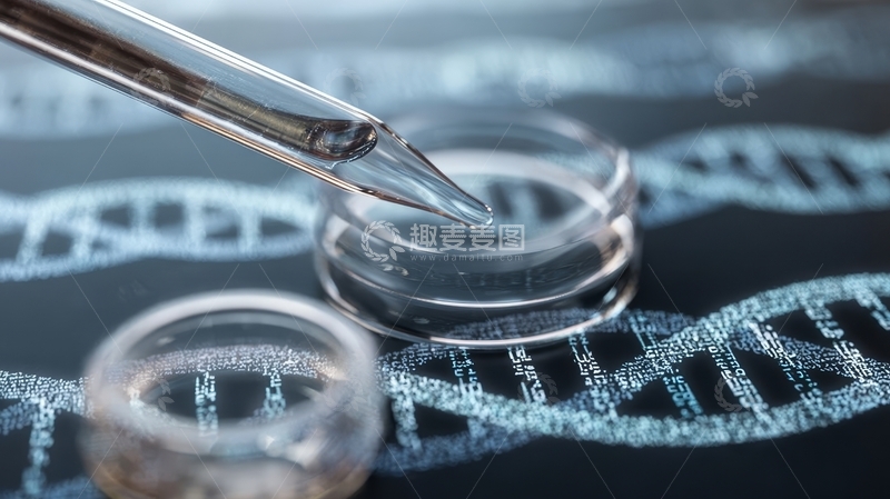 高清大图下载【趣麦麦图】实验室中滴管滴入培养皿的DNA研究场景