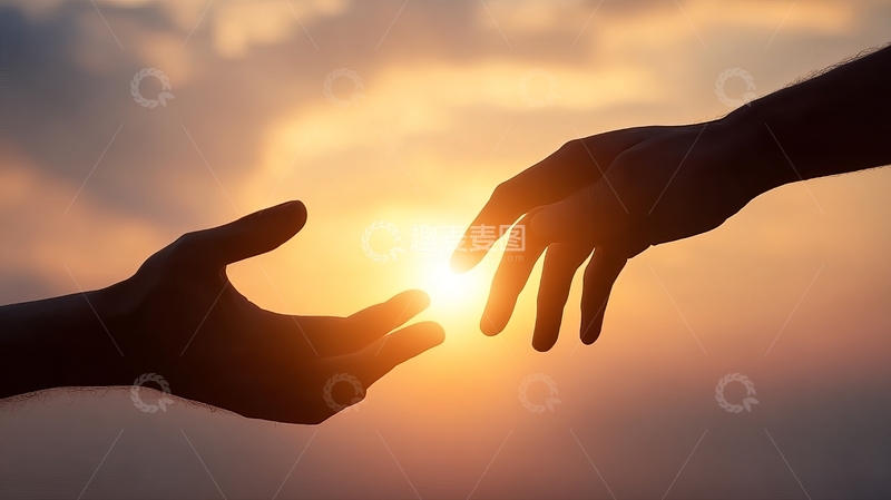 高清大图下载【趣麦麦图】双手在夕阳下相触